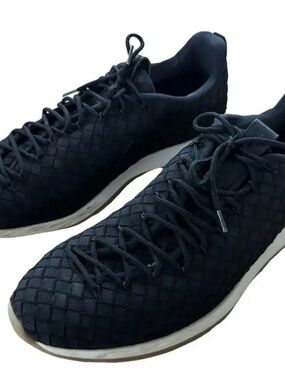 Black Woven Lace-Up Men's Sneakers